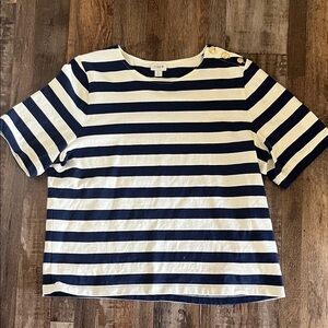 J. Crew Navy & White Striped Short Sleeve Tee with Shoulder Buttons